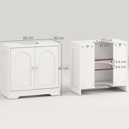 HOMCOM Under Sink Bathroom Cabinet with 2 Arch Doors - White
