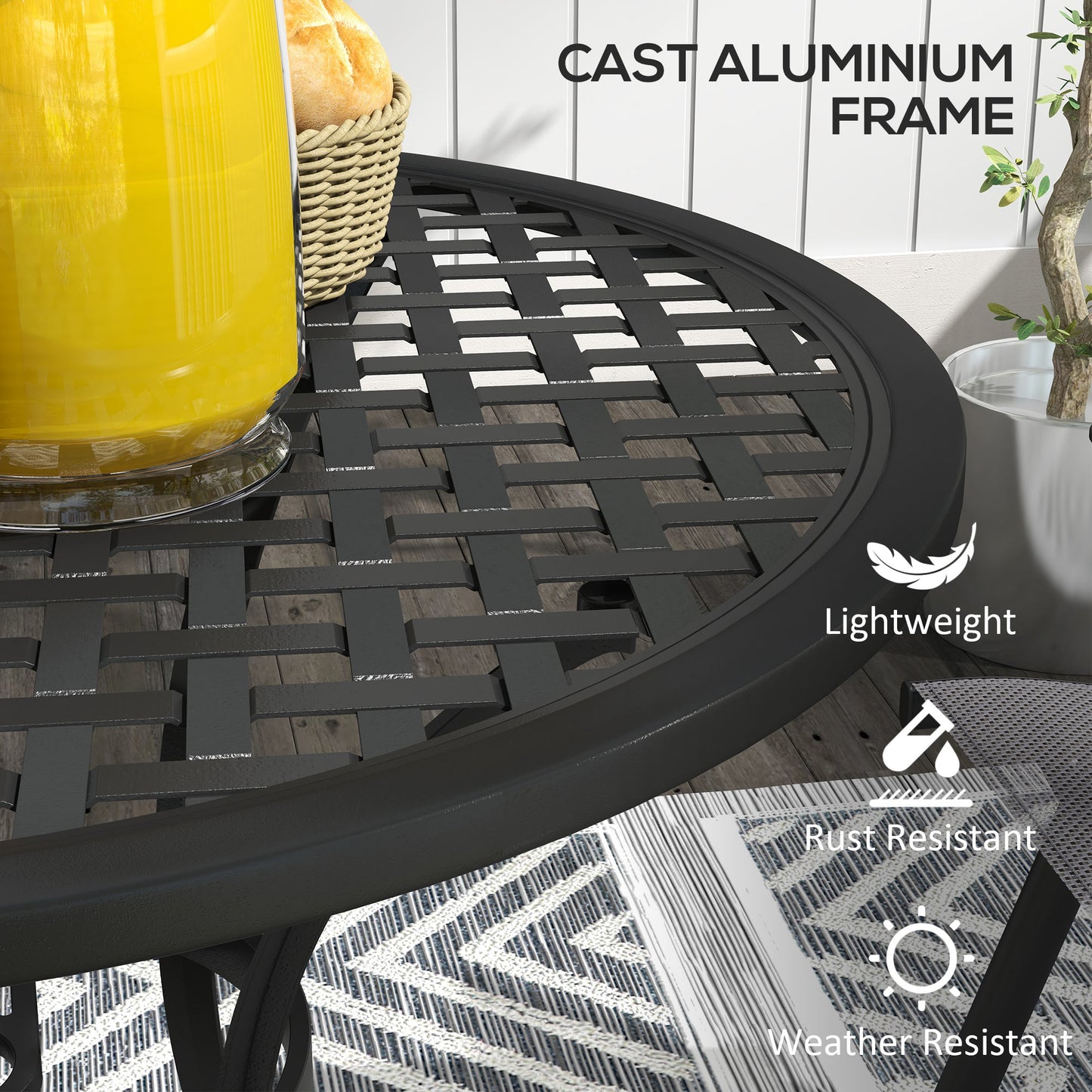 Outsunny Round Aluminium Table, with â50mm Parasol Hole