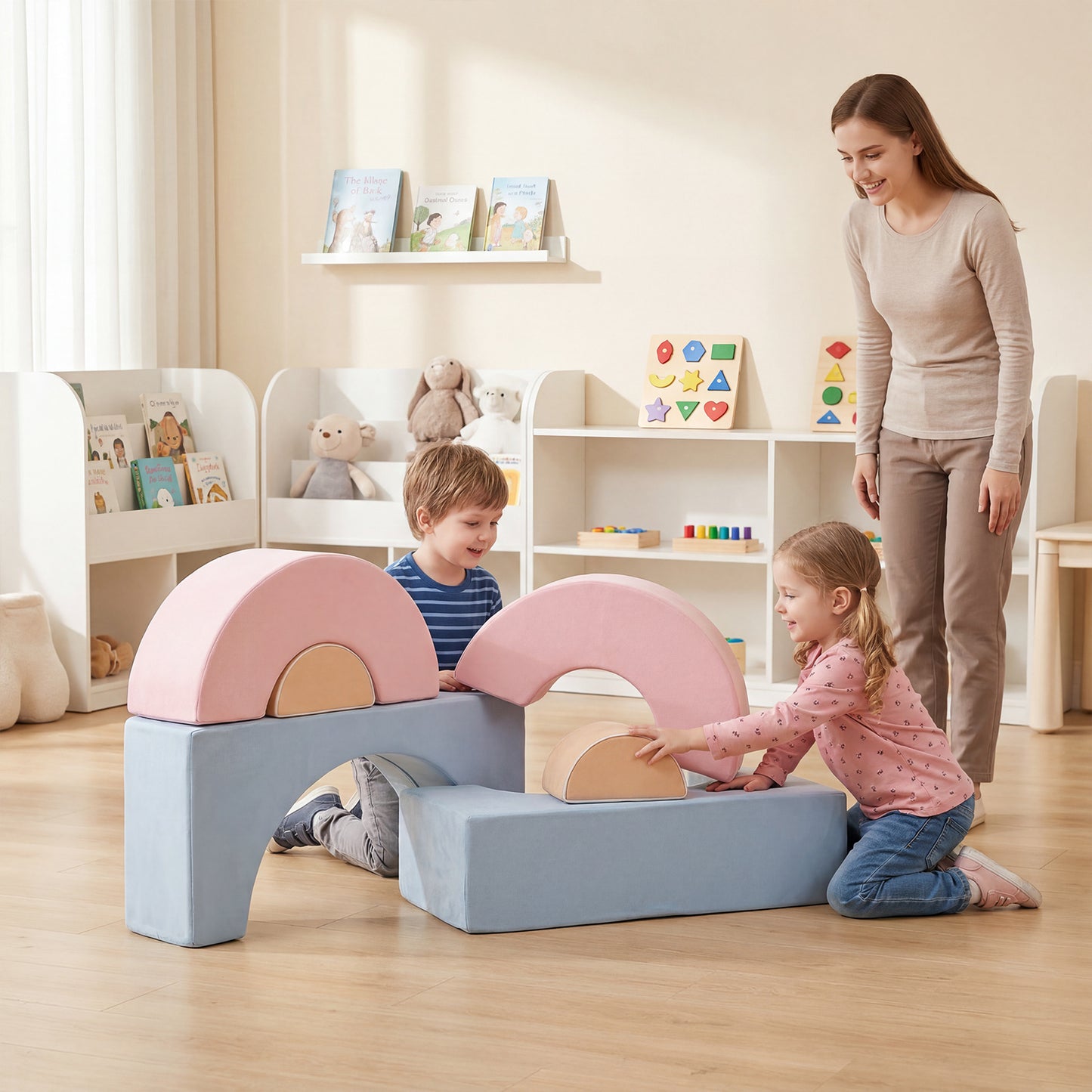 Foam Climbing Blocks for Toddlers 6-Piece Kids Climb Toys Soft Play Set for Babies-Macaron