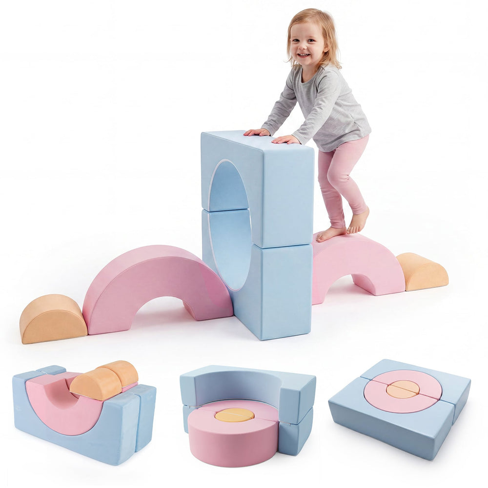 Foam Climbing Blocks for Toddlers 6-Piece Kids Climb Toys Soft Play Set for Babies-Macaron