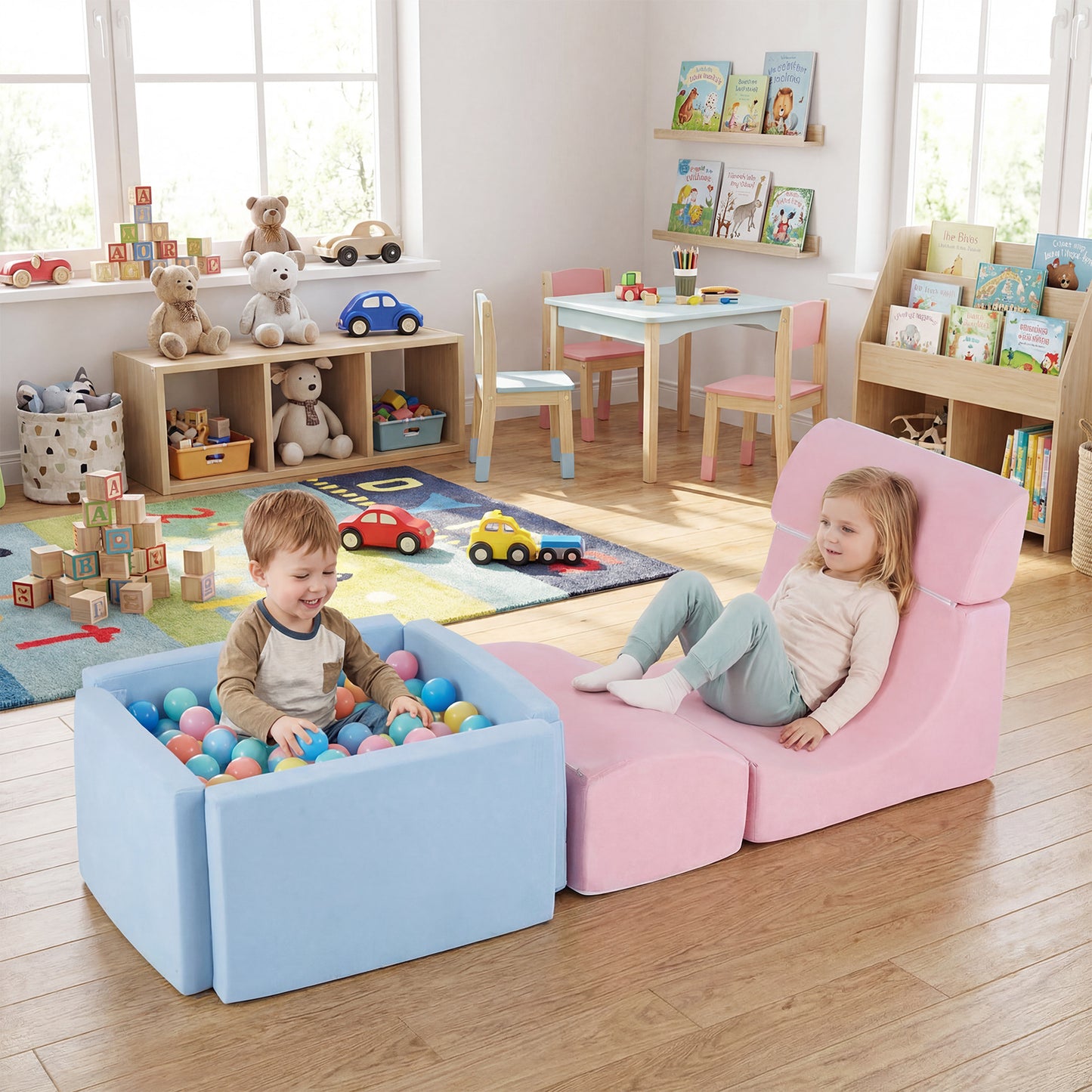 Foam Climbing Blocks for Toddlers Kids Soft Play Set with Ball Pit and Suede Covers Children Indoor-Colorful