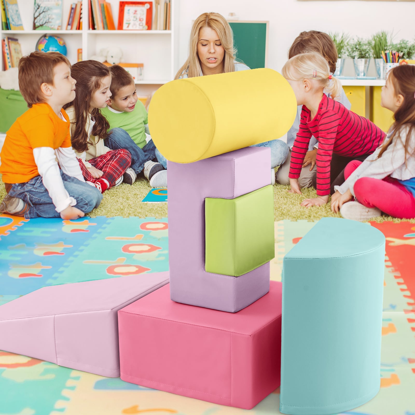 Foam Climbing Blocks with PU Cover for Toddlers 1-3-Macaron Pink