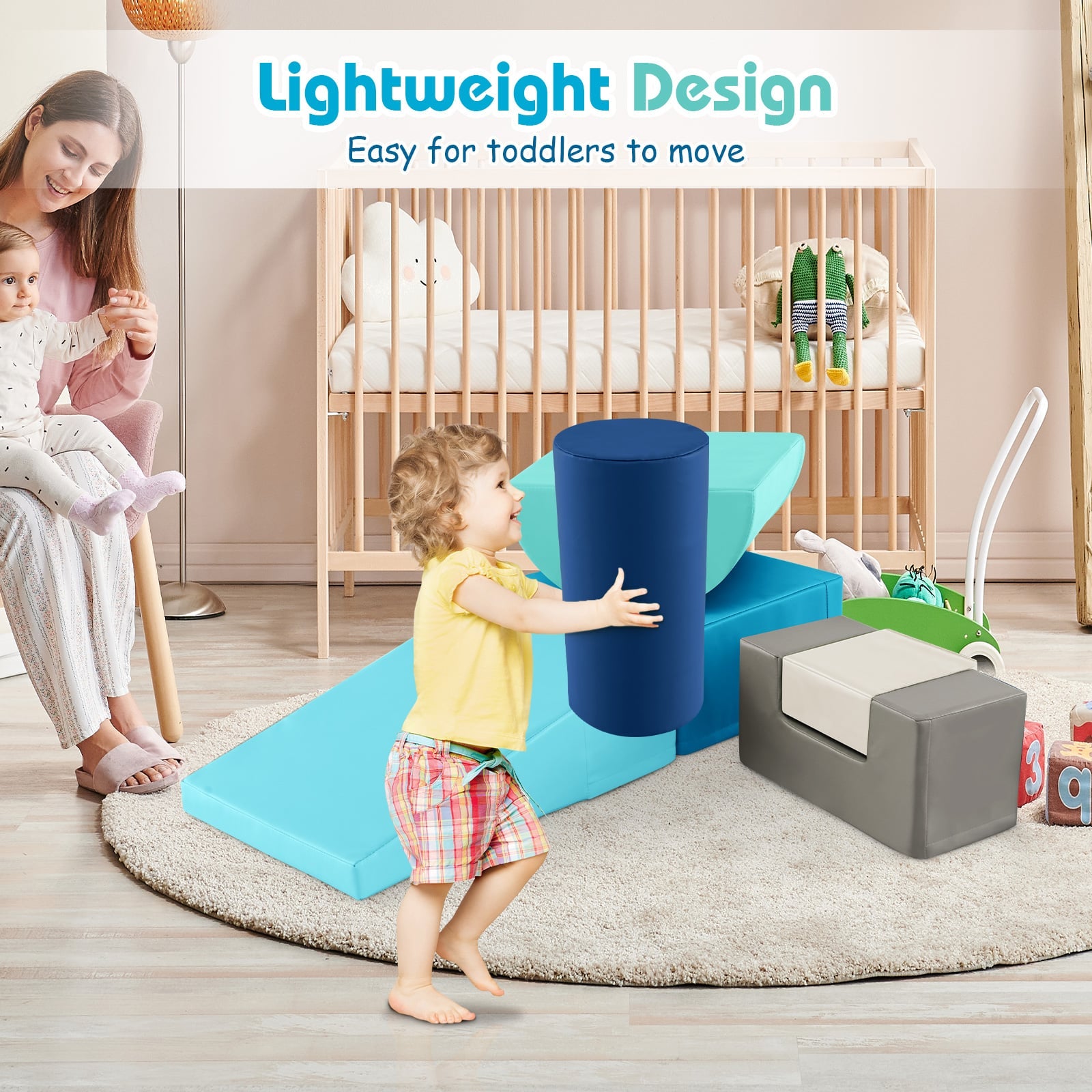 Foam Climbing Blocks with PU Cover for Toddlers 1-3-Navy
