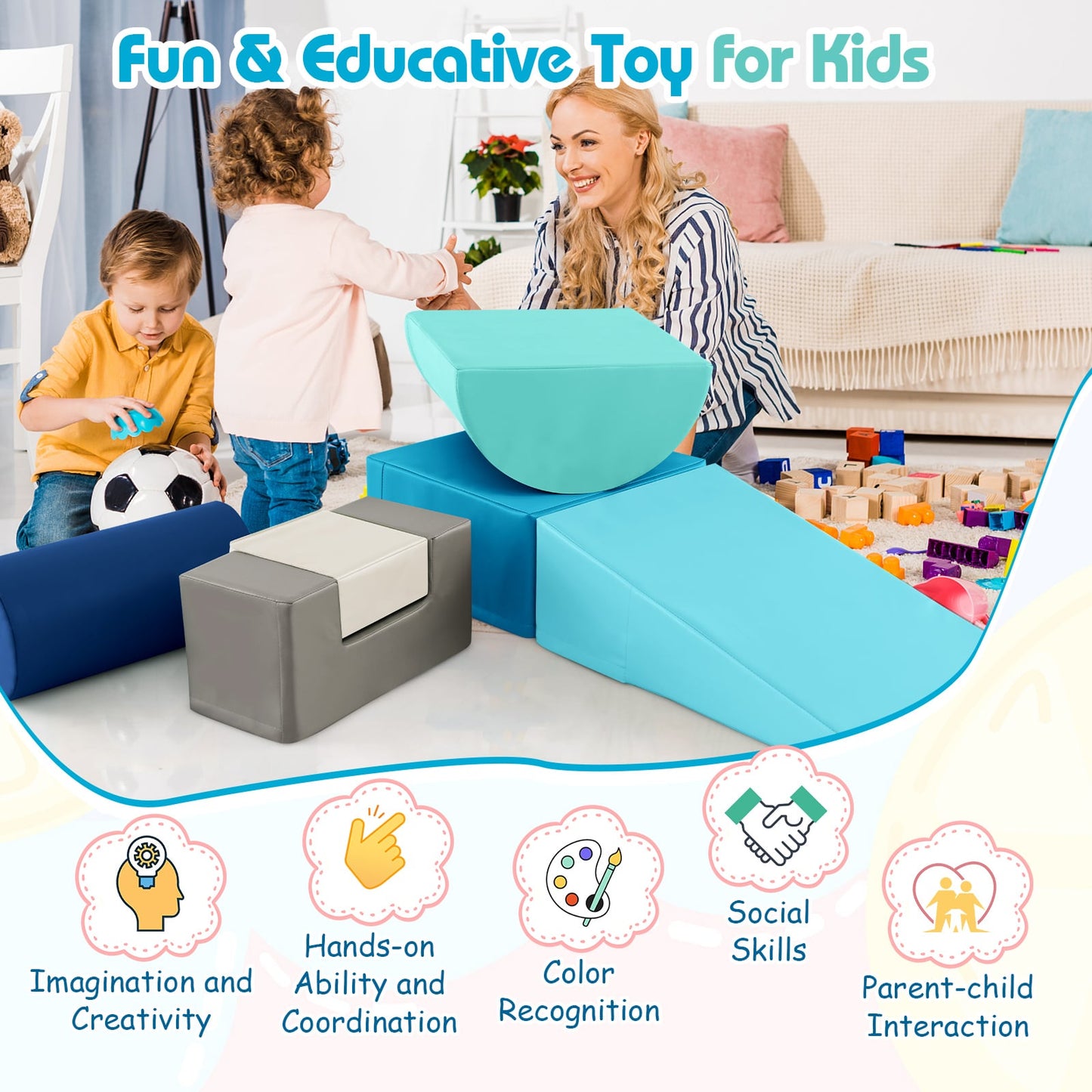 Foam Climbing Blocks with PU Cover for Toddlers 1-3-Navy
