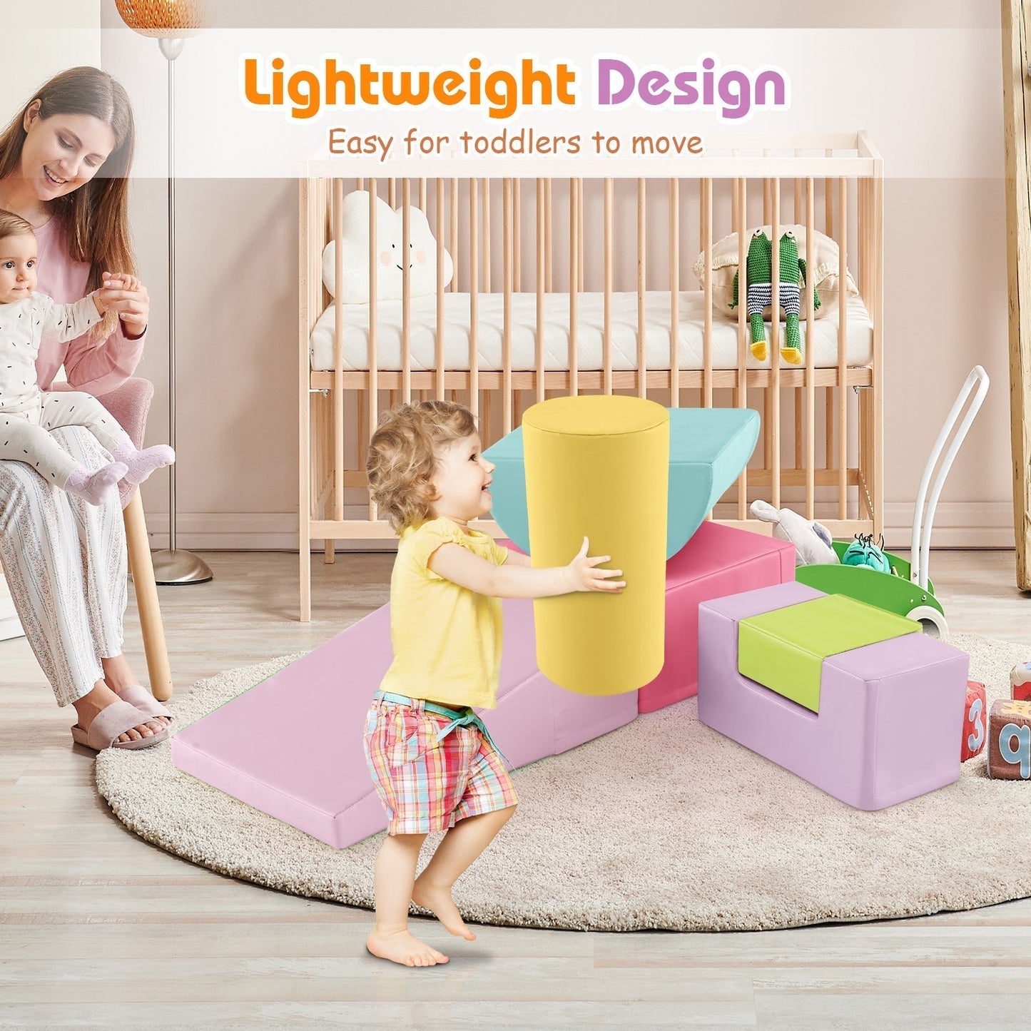 Foam Climbing Blocks with PU Cover for Toddlers 1-3-Multicolor