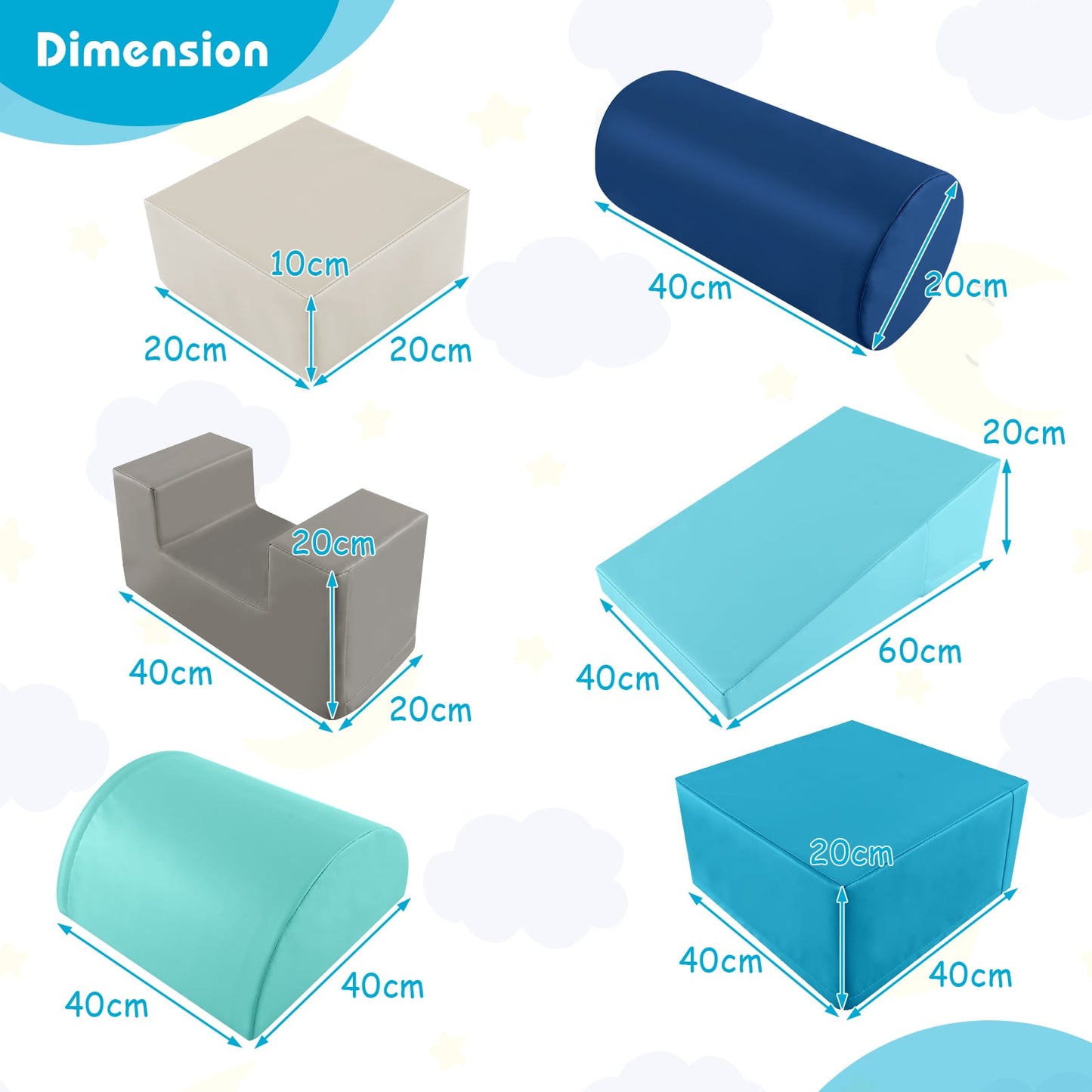 Foam Climbing Blocks with PU Cover for Toddlers 1-3-Navy