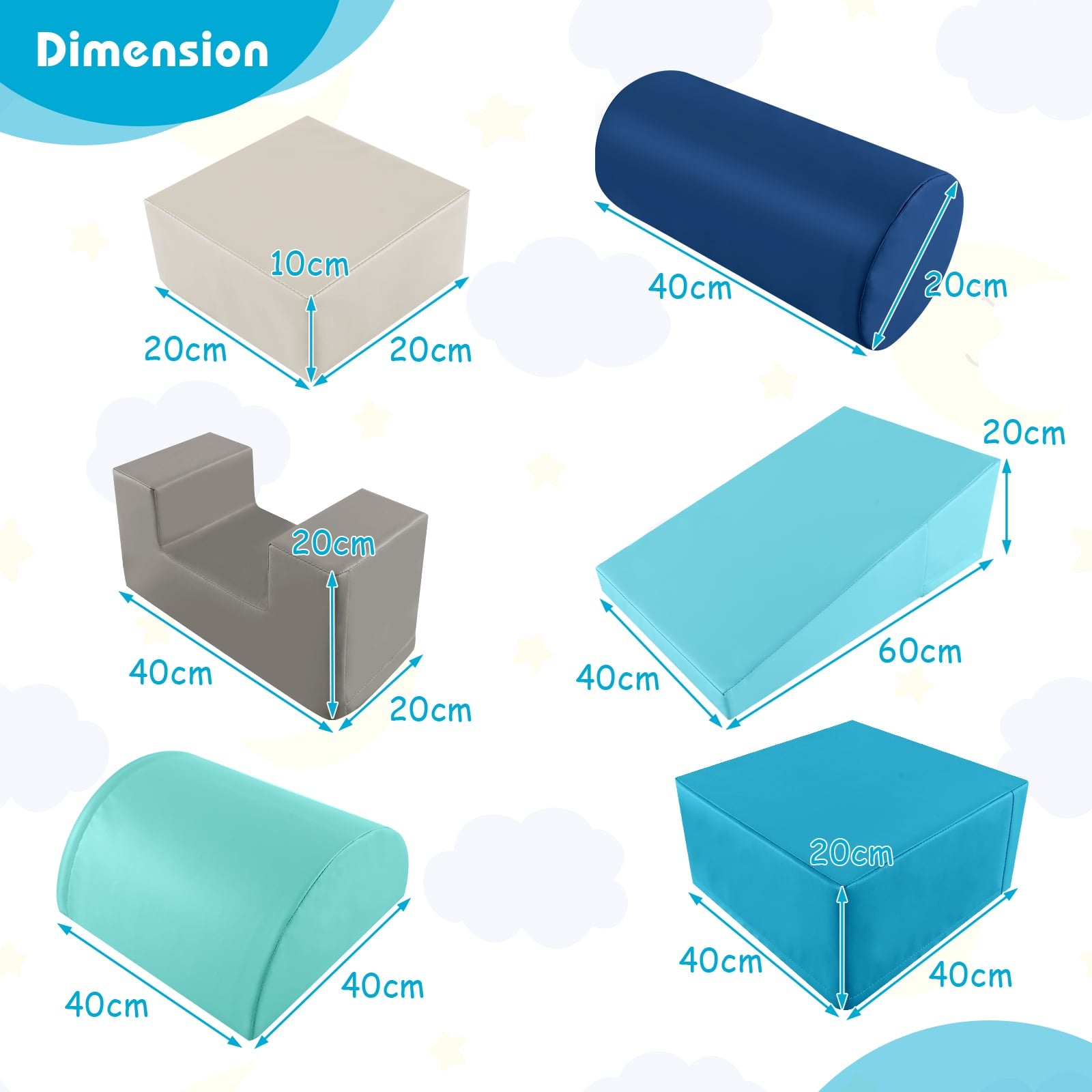 Foam Climbing Blocks with PU Cover for Toddlers 1-3-Navy
