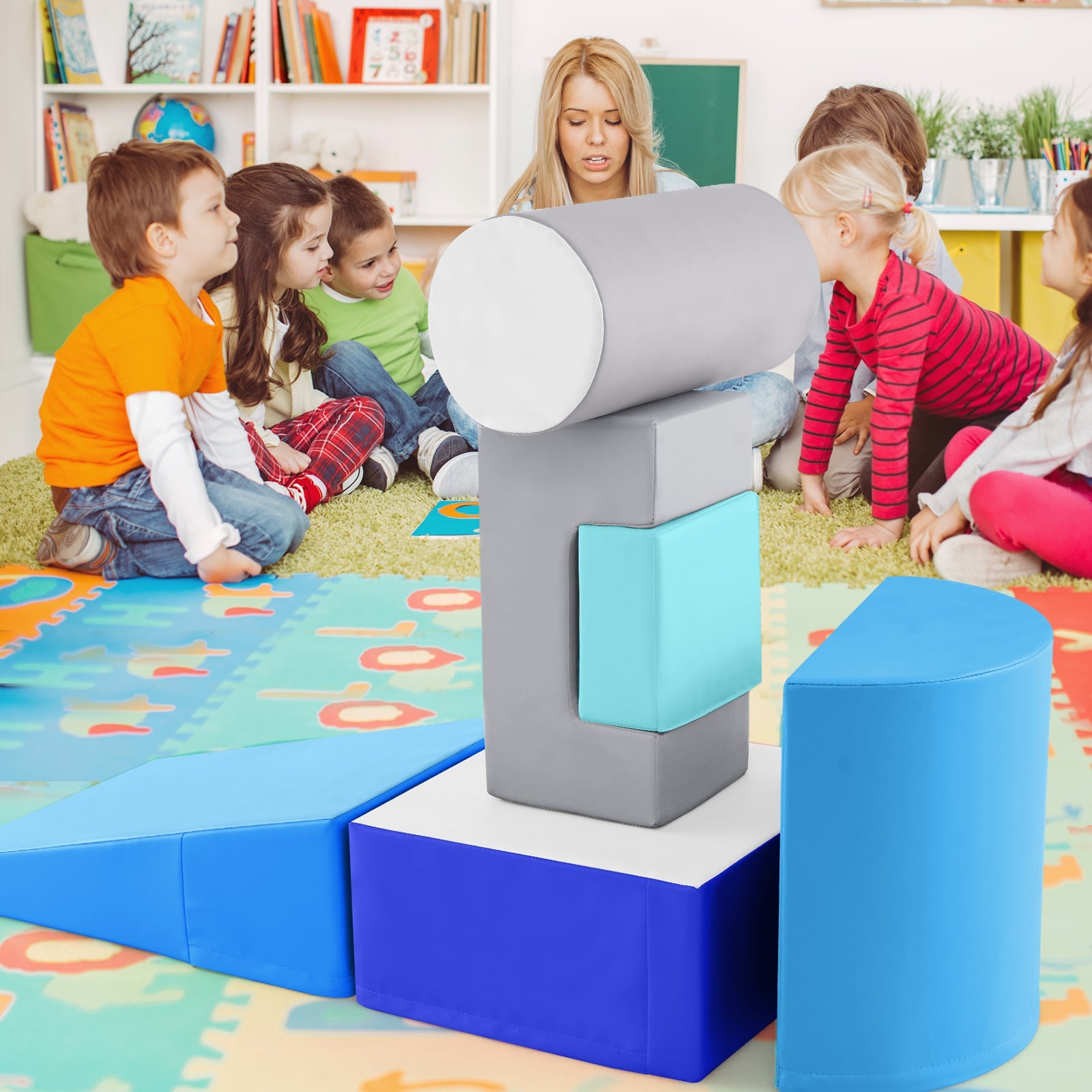 Foam Climbing Blocks with PU Cover for 1-3 Toddlers-Blue