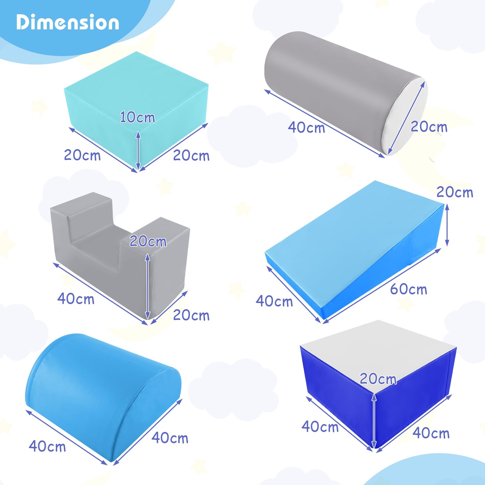 Foam Climbing Blocks with PU Cover for 1-3 Toddlers-Blue