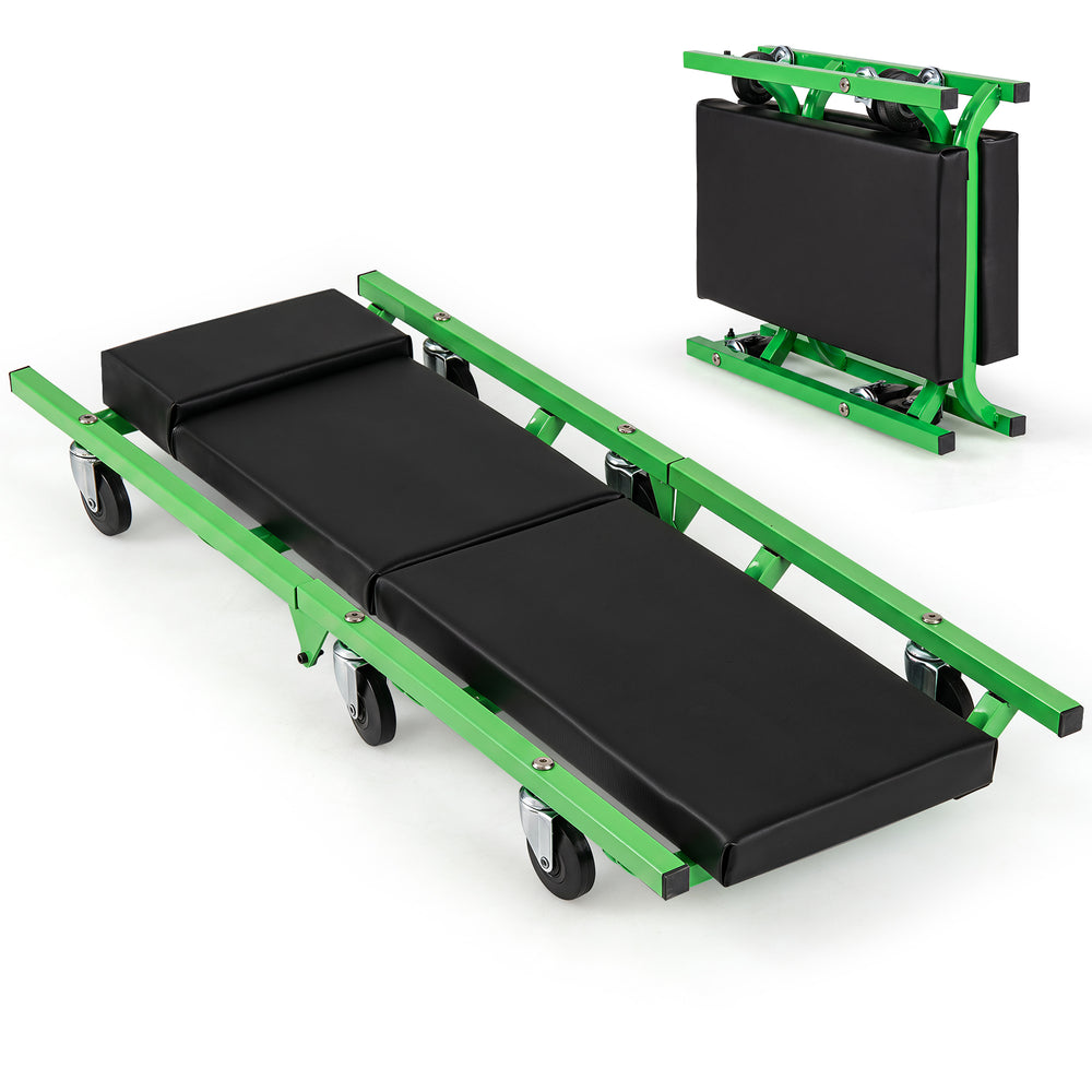 Foldable Automotive Creeper with 360° Swivel Wheels & Thick Cushion for Garage-Green