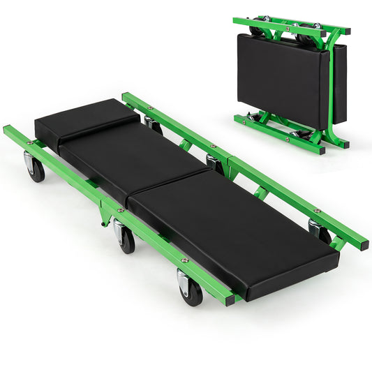 Foldable Automotive Creeper with 360° Swivel Wheels & Thick Cushion for Garage-Green