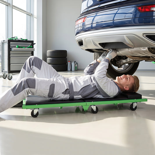 Foldable Automotive Creeper with 360° Swivel Wheels & Thick Cushion for Garage-Green