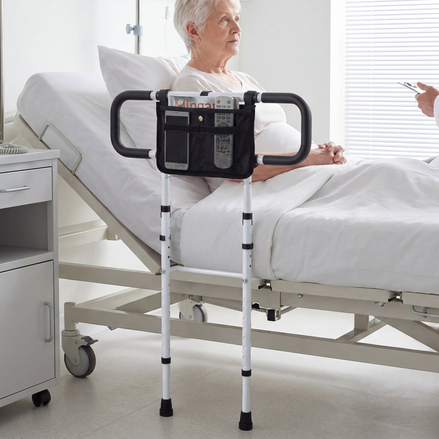 Foldable Bed Rail for Seniors Bed Rail for Elderly Adults Safety with Adjustable Width and Height-White