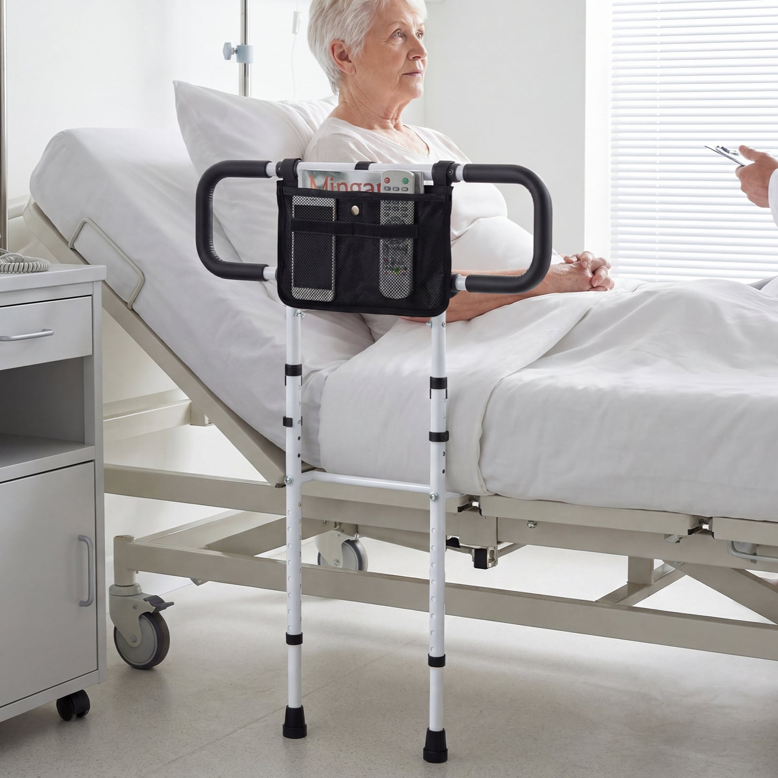 Foldable Bed Rail for Seniors Bed Rail for Elderly Adults Safety with Adjustable Width and Height-White