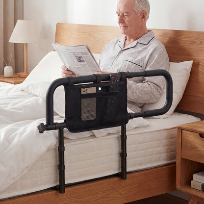 Foldable Bed Rail for Seniors with Adjustable Width and Height-Black