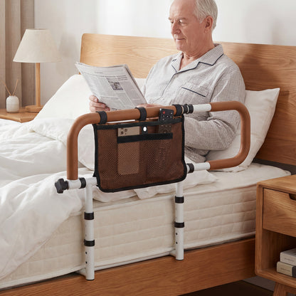 Foldable Bed Rail for Seniors with Adjustable Width and Height-White