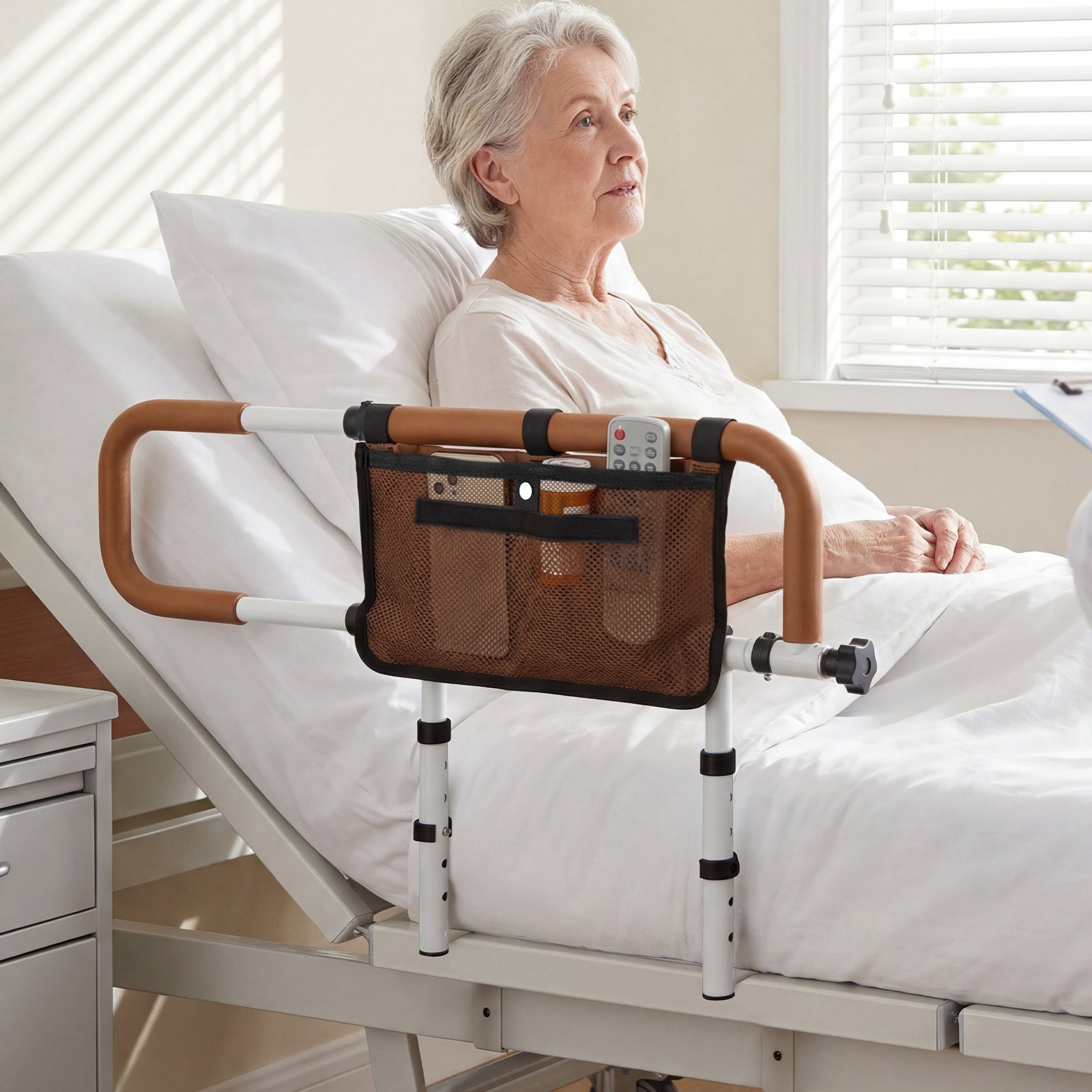Foldable Bed Rail for Seniors with Adjustable Width and Height-White