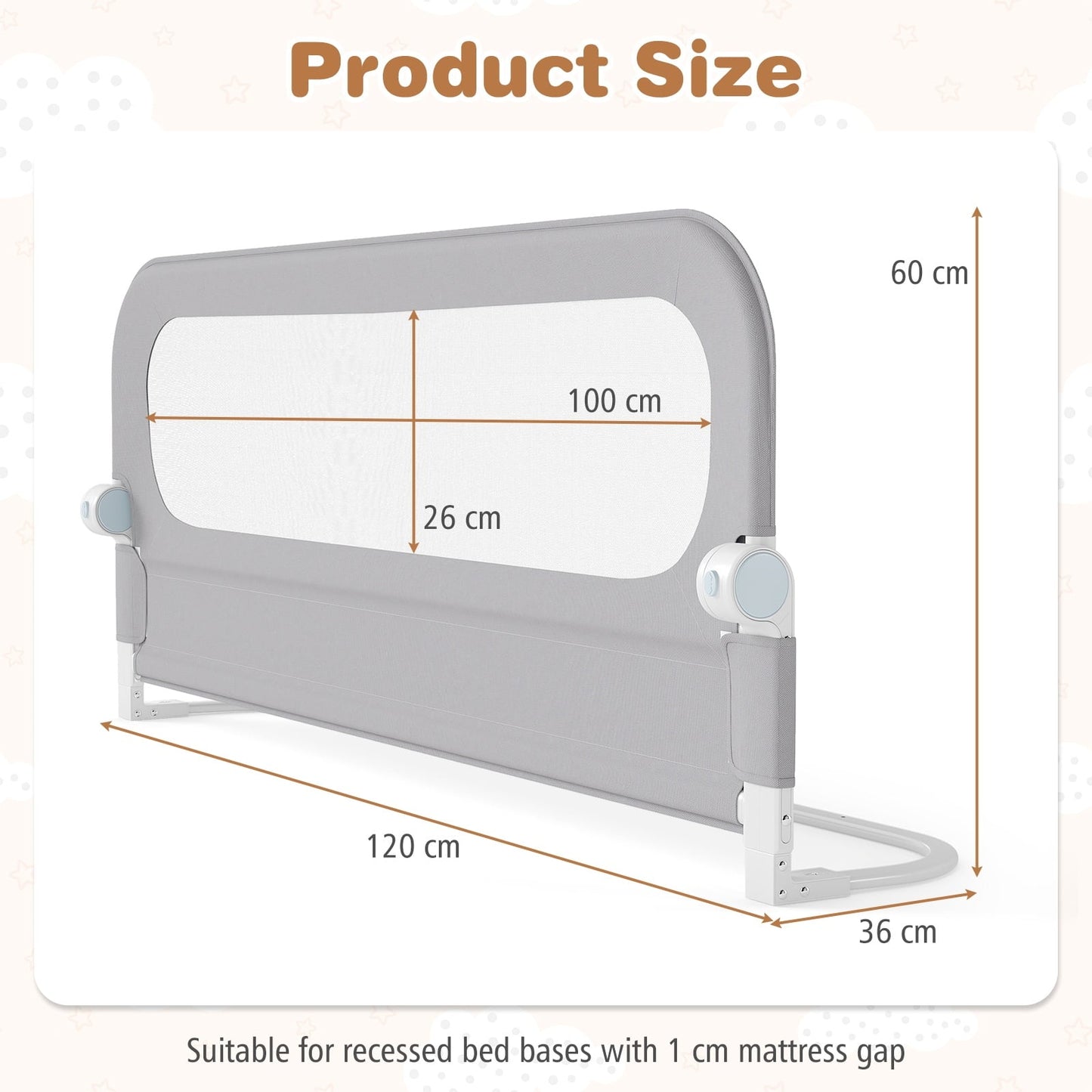 Foldable Bed Rail for Toddlers 120 Long with Removable Cover-Grey