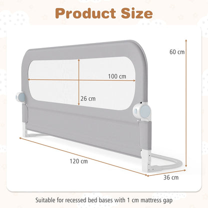 Foldable Bed Rail for Toddlers 120 Long with Removable Cover-Grey