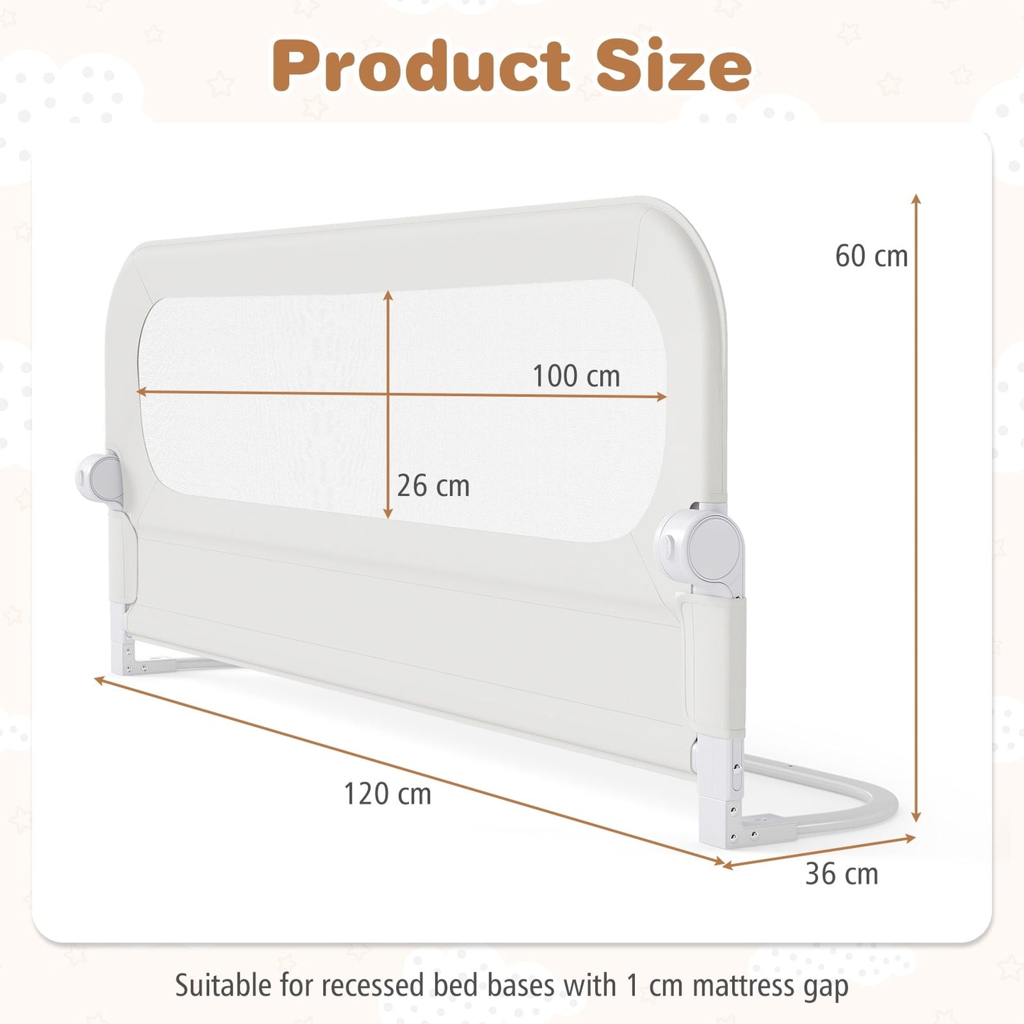 Foldable Bed Rail for Toddlers 120 Long with Removable Cover-White