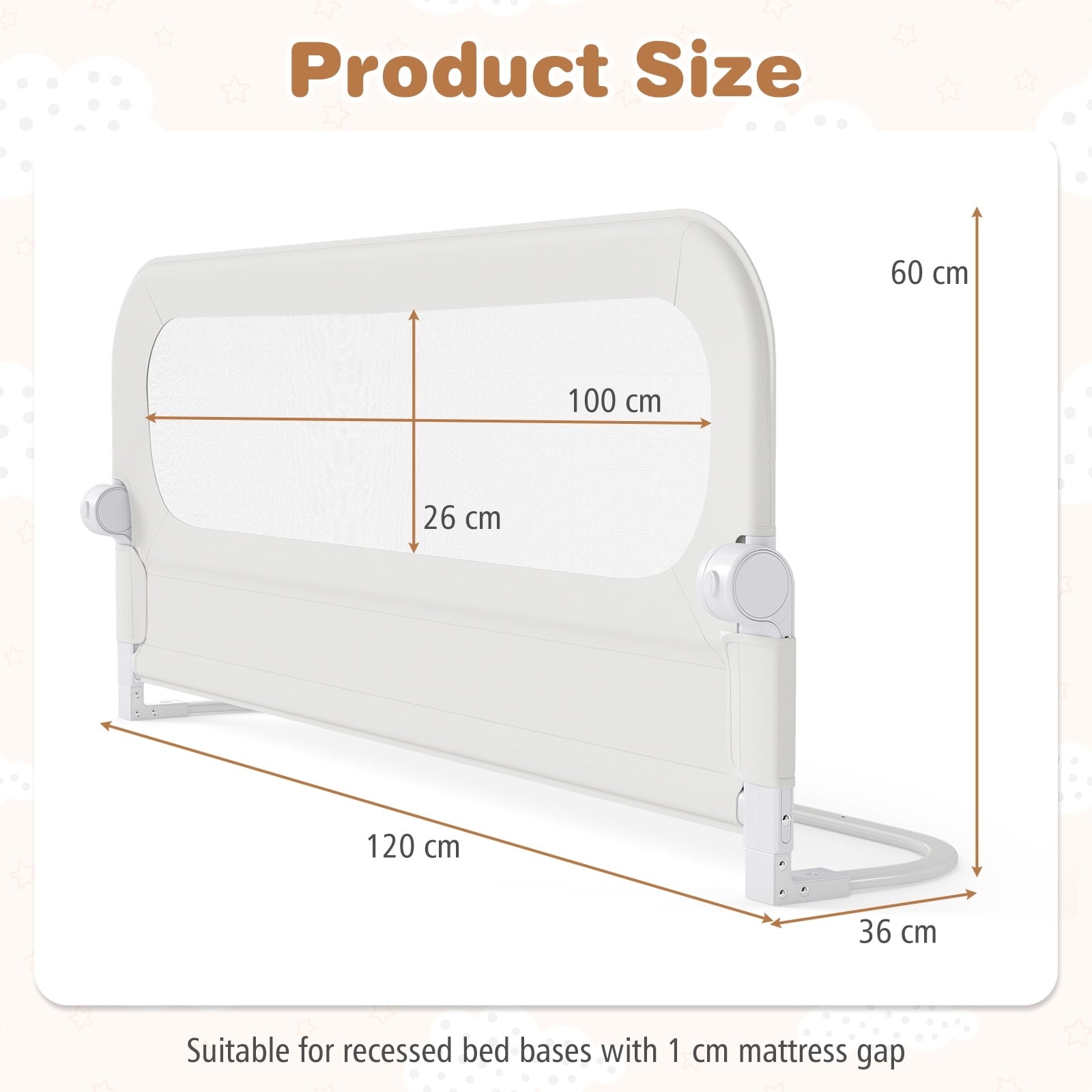 Foldable Bed Rail for Toddlers 120 Long with Removable Cover-White