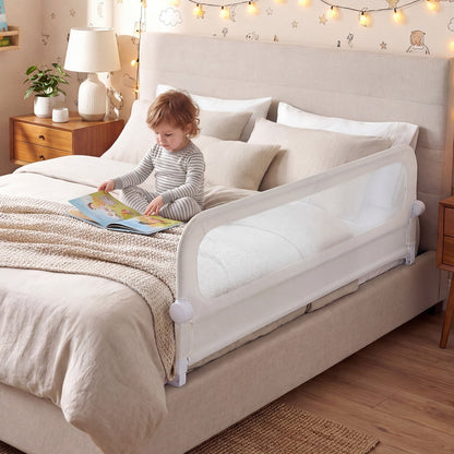 Foldable Bed Rail for Toddlers 178 Long with Removable Cover-White
