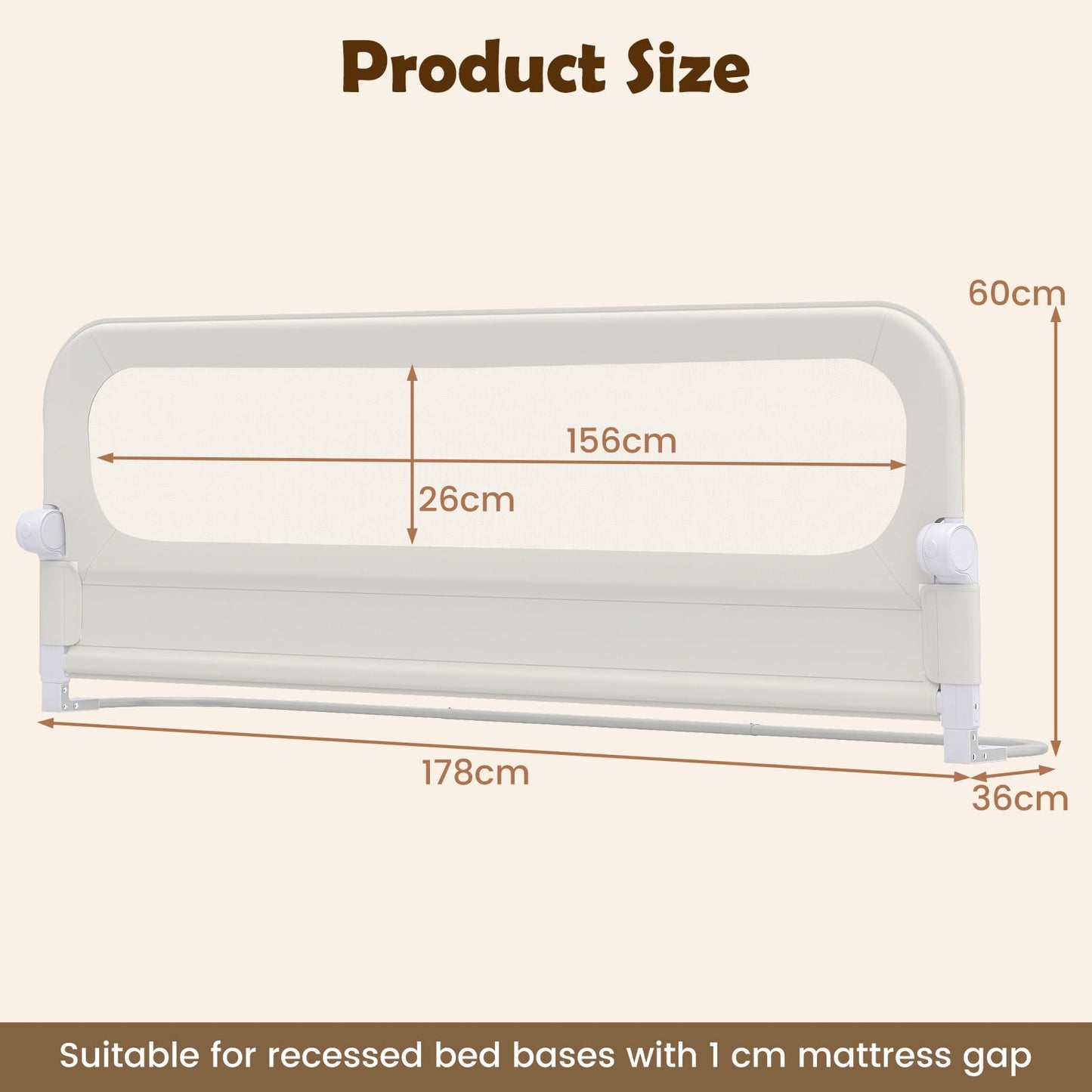 Foldable Bed Rail for Toddlers 178 Long with Removable Cover-White