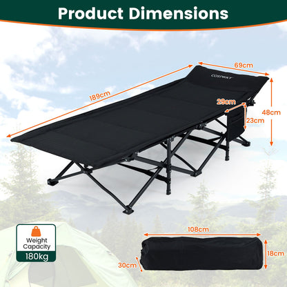 Foldable Camping Cot for Adults Heavy Duty Sleeping Bed with Slanted Headrest-Black