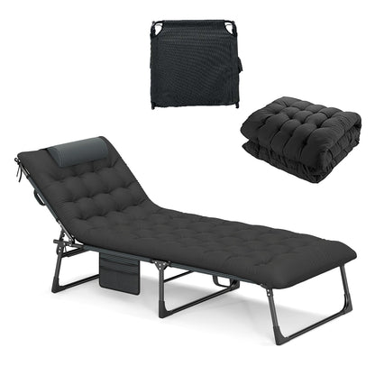 Foldable Camping Cot with Slanted Headrest and Side Pocket-Black