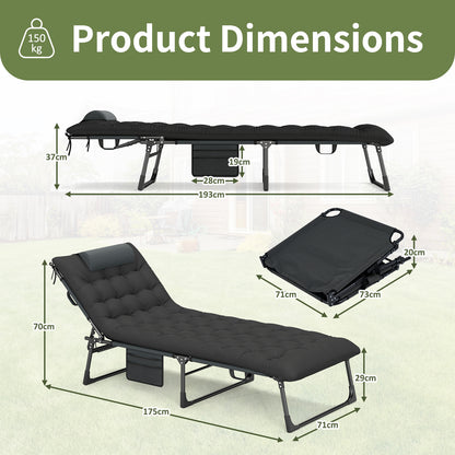 Foldable Camping Cot with Slanted Headrest and Side Pocket-Black