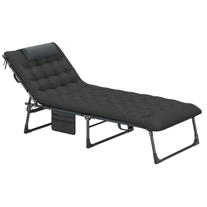 Foldable Camping Cot with Slanted Headrest and Side Pocket-Black