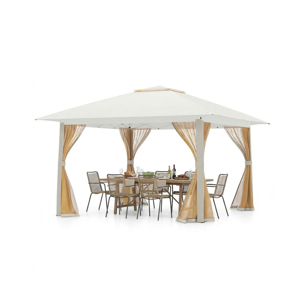 Foldable Canopy Tent with Mesh Netting and Double Roof-Beige