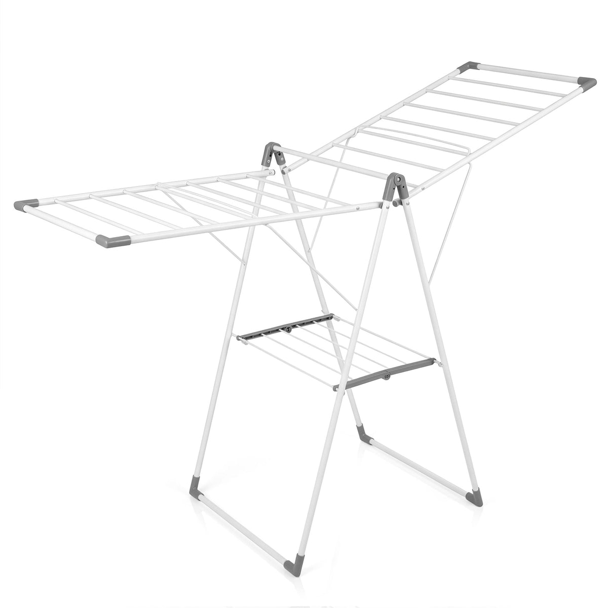 Foldable Clothes Drying Rack with 3-Level Adjustable Wings Space-Saving Collapsible Laundry Rack-White