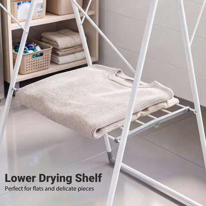 Foldable Clothes Drying Rack with 3-Level Adjustable Wings Space-Saving Collapsible Laundry Rack-White