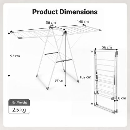 Foldable Clothes Drying Rack with 3-Level Adjustable Wings Space-Saving Collapsible Laundry Rack-White