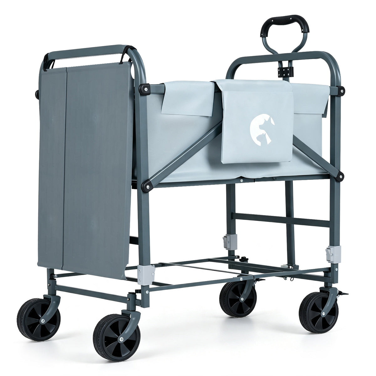 Foldable Dog Bath Cart with Adjustable Height and 4 Wheels for Pets-Black + Grey