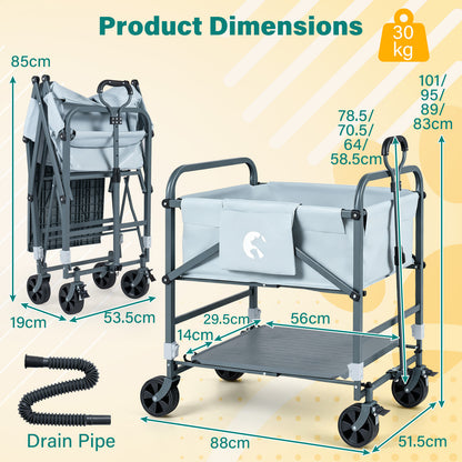 Foldable Dog Bath Cart with Adjustable Height and 4 Wheels for Pets-Black + Grey