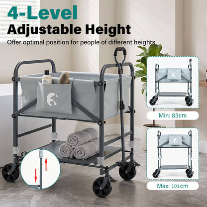 Foldable Dog Bath Cart with Adjustable Height and 4 Wheels for Pets-Black + Grey