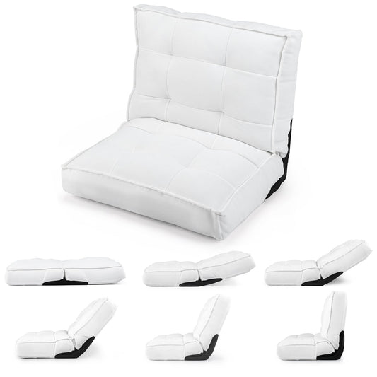 Foldable Floor Chair with Reclining Backrest and Foam Filling-White