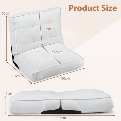 Foldable Floor Chair with Reclining Backrest and Foam Filling-White