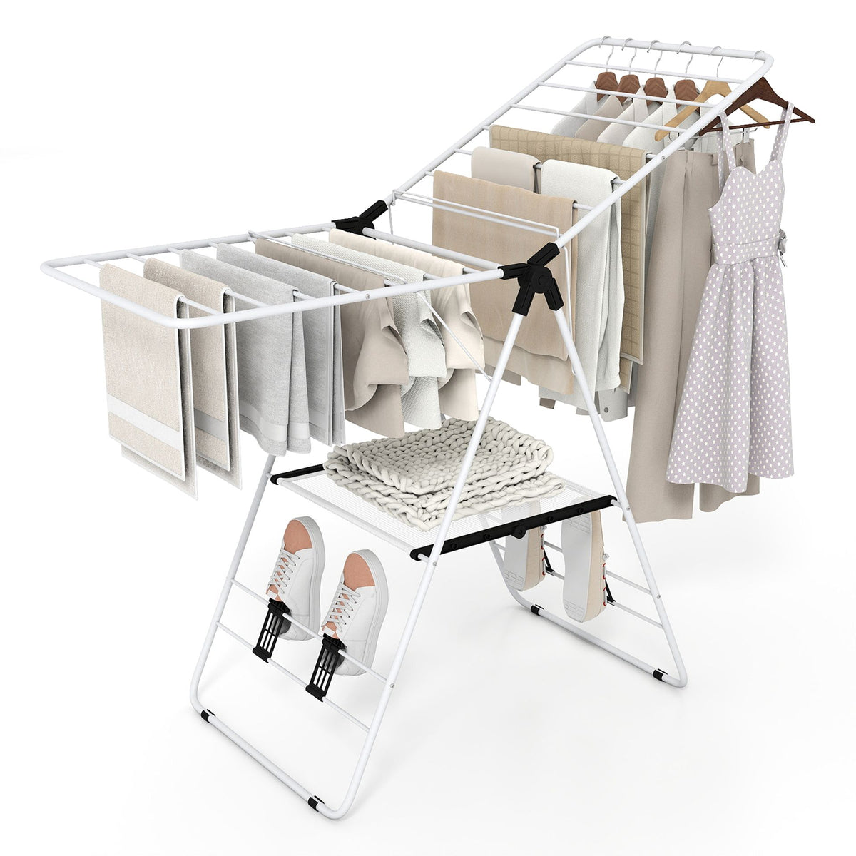 Foldable Gullwing Clothes Drying Rack with 142 cm Adjustable Wings