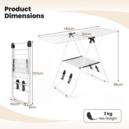 Foldable Gullwing Clothes Drying Rack with 142 cm Adjustable Wings