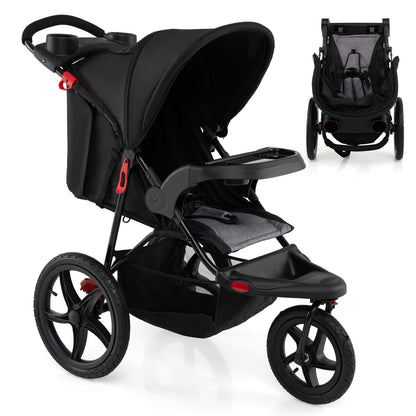 Foldable Jogging Stroller with Adjustable Canopy Reclining Seat-Black