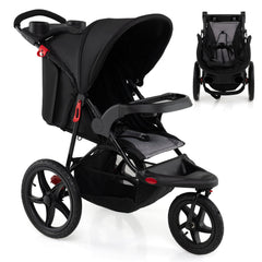 Foldable Jogging Stroller with Adjustable Canopy Reclining Seat-Black