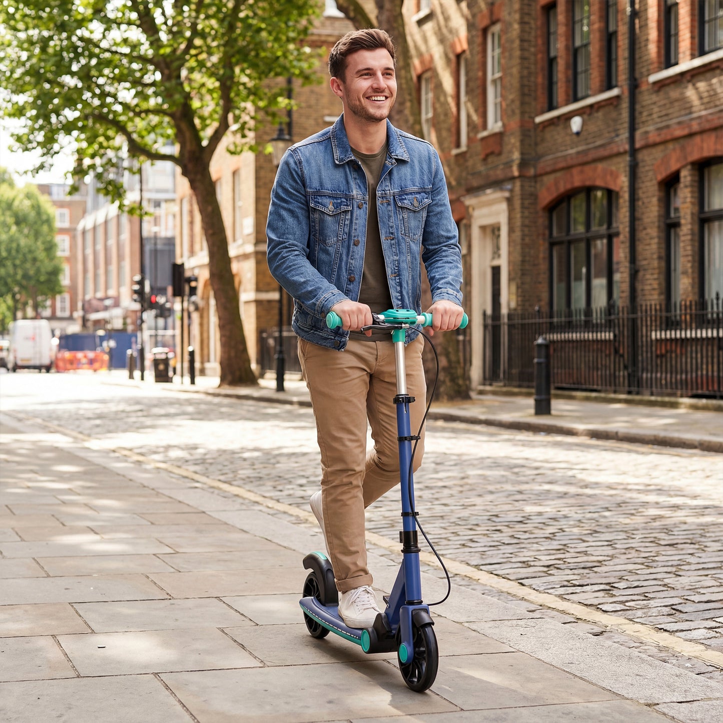 Foldable Kick Scooter with 2 Light-up Wheels and Rear Brake-Green