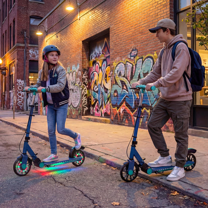 Foldable Kick Scooter with 2 Light-up Wheels and Rear Brake-Green