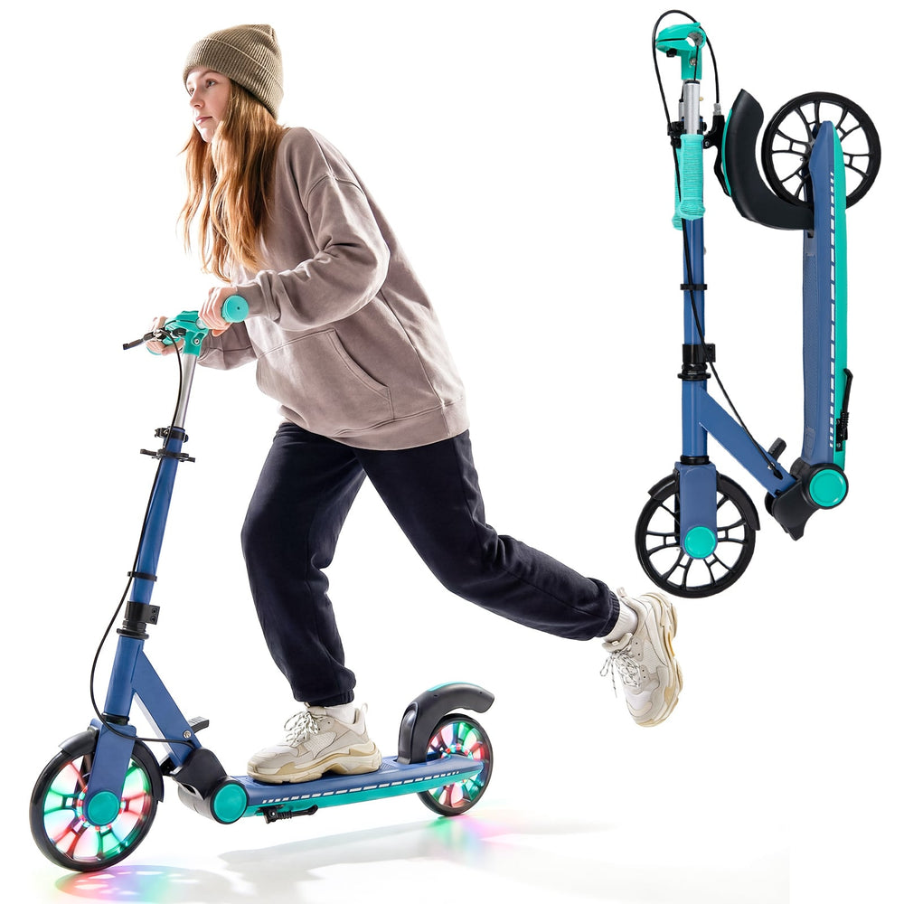 Foldable Kick Scooter with 2 Light-up Wheels and Rear Brake-Green