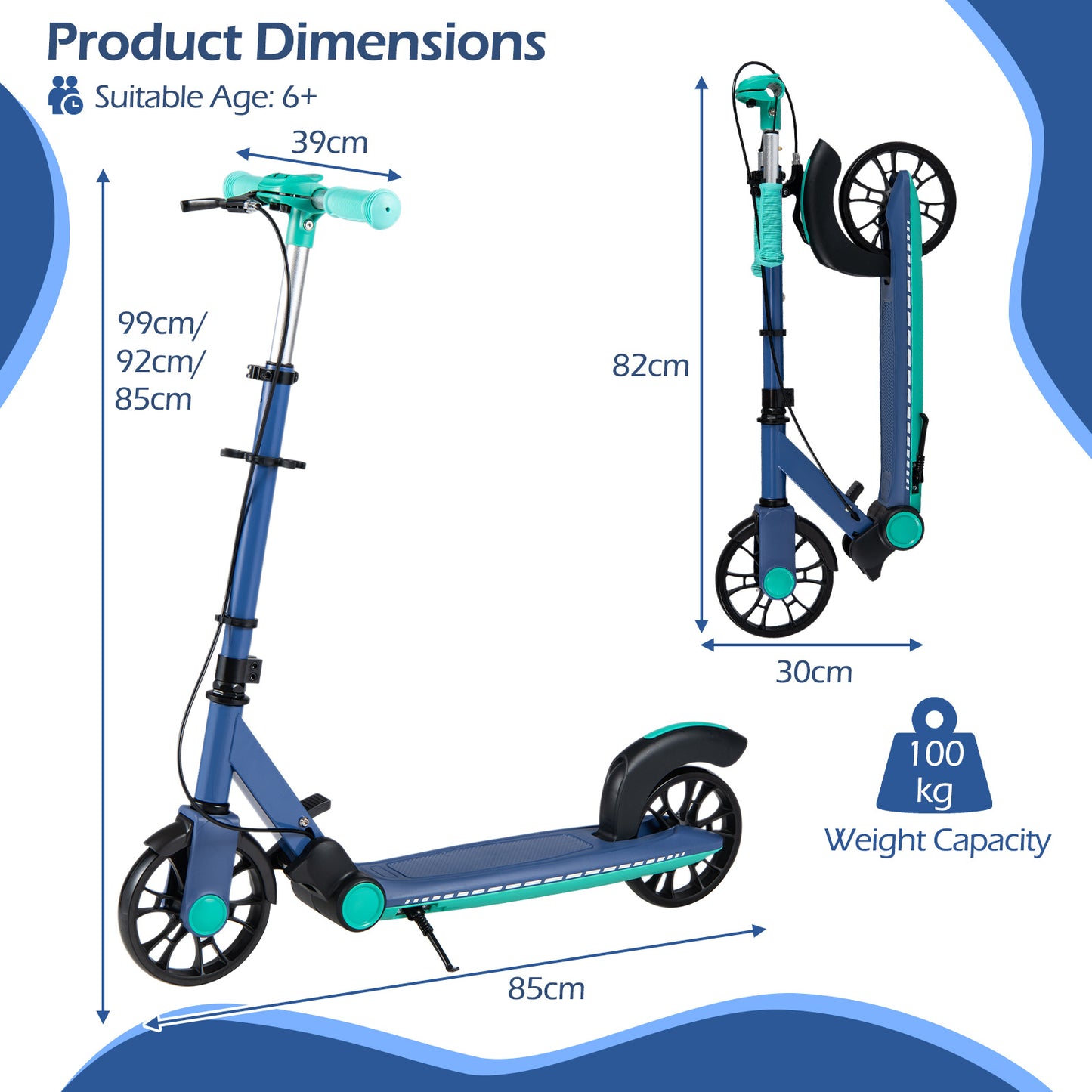 Foldable Kick Scooter with 2 Light-up Wheels and Rear Brake-Green