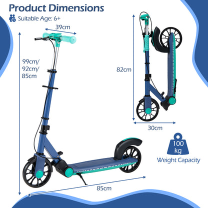 Foldable Kick Scooter with 2 Light-up Wheels and Rear Brake-Green