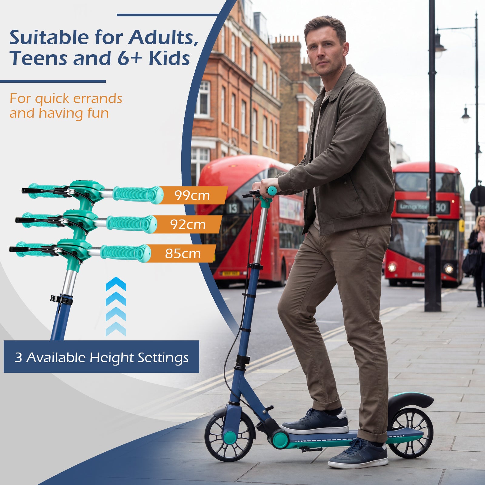Foldable Kick Scooter with 2 Light-up Wheels and Rear Brake-Green